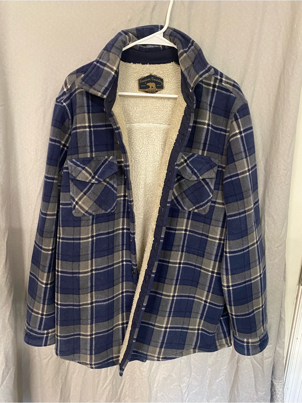 Men's Blue Plaid Sherpa-Lined Military Field Jacket